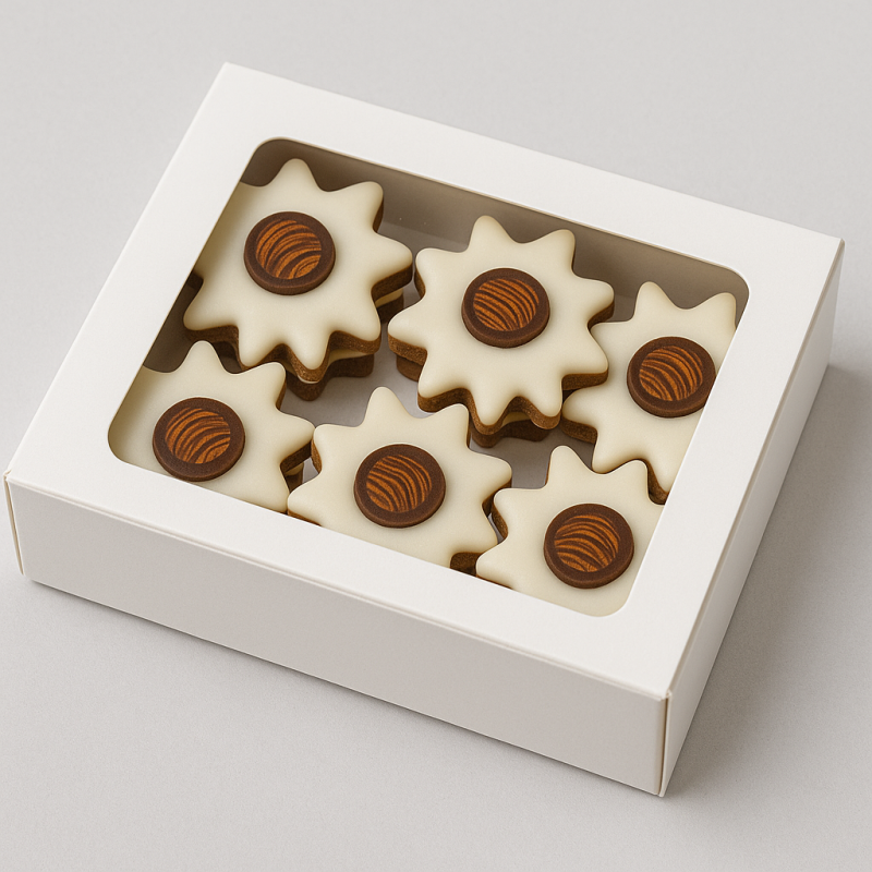Erdnuss-Linzerkekse Schokoladen-Rumkuppel-Creme gefüllt, Schokoladendeckel